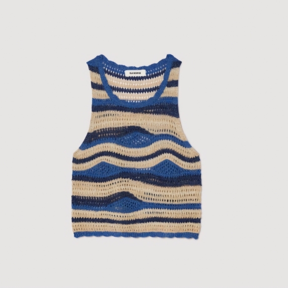 New With tags Sandro Octave Metallic Stripe Crochet Crop Tank Top FR 1/fits XS/S - Picture 11 of 11